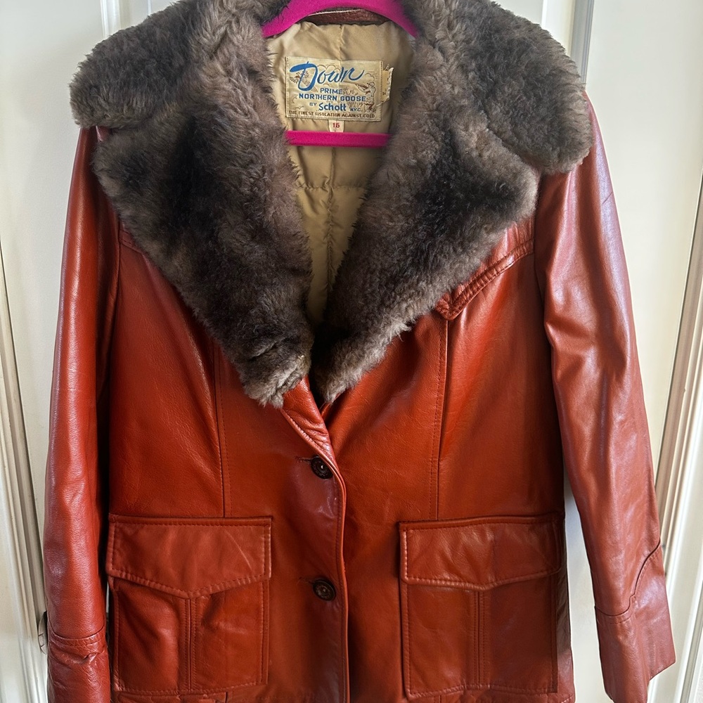 Schott NYC Brown Leather Jacket with Fur Collar